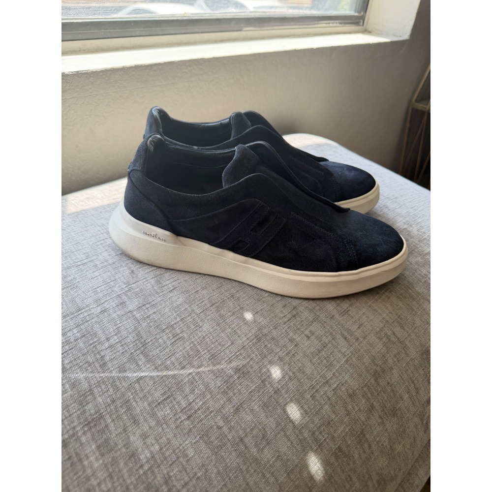 Hogan Mens Navy Blue Suede Slip On Sneakers Memory Foam Made in Italy Size 9.5